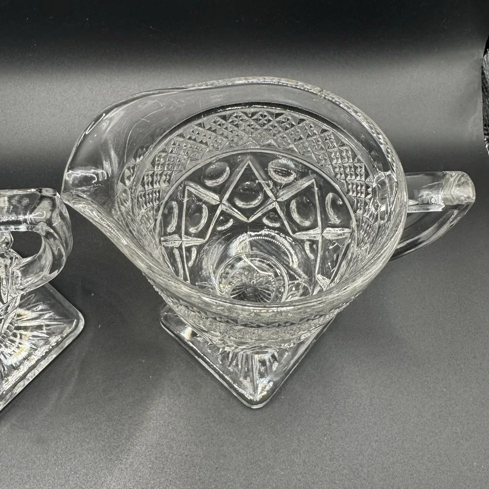 IMPERIAL GLASS OHIO Cape Cod Clear Creamer & Open Sugar with Fancy Stem